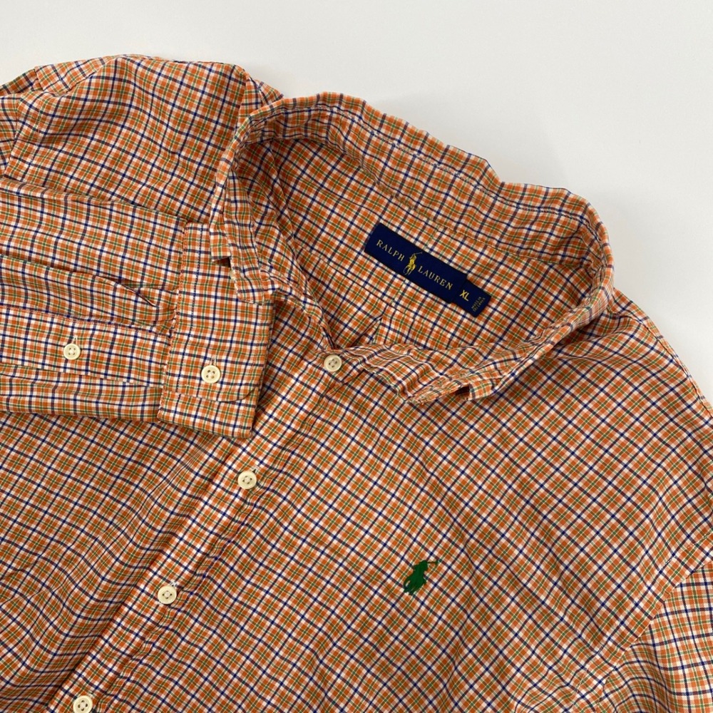 Ralph Lauren Shirt Mens Extra Large Orange Plaid Preppy Spring Gingham Classic